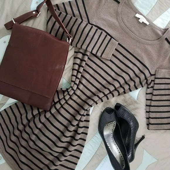 LOFT Dresses & Skirts - LOFT black & brown striped sweater shift dress